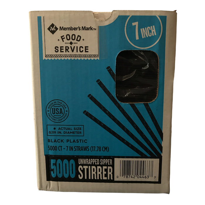 5000 Pack 7 in. Black Plastic Coffee Stirrers Straws Cocktail Sip Stir Sticks