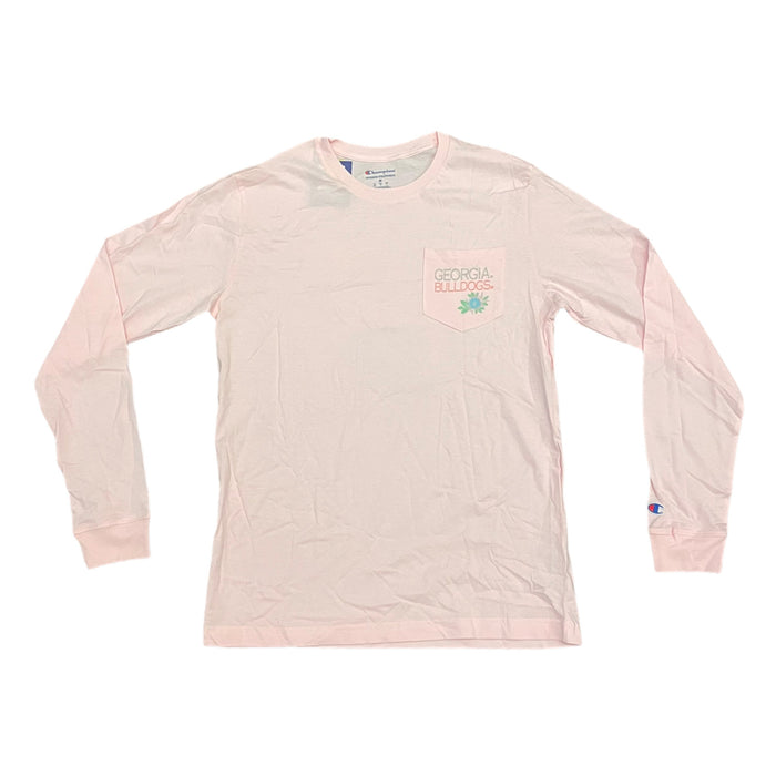 Champion Ladies Floral Georgia Bulldogs Long Sleeve Pocket Shirt, Pale Pink