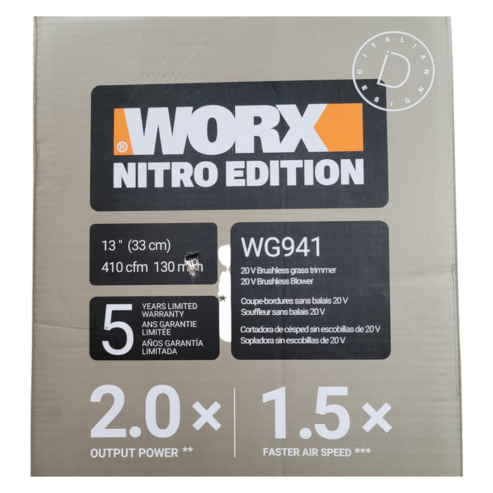 Worx WG941 20V Brushless Cordless Battery Powered Leaf Blower +  String Trimmer