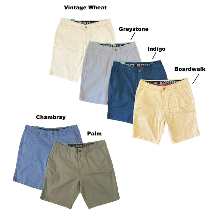 Iron Co Men's Comfort Flex Waistband Stretch Twill Flat Front Shorts