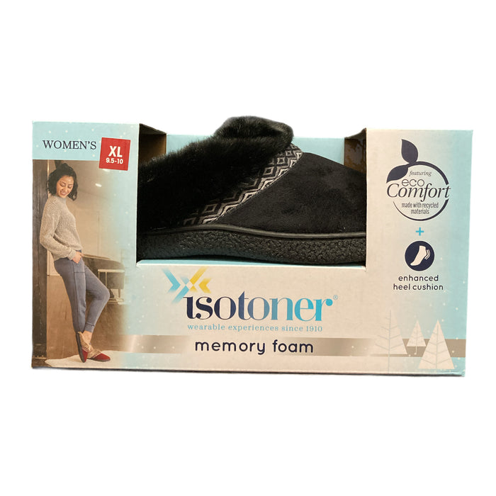 Isotoner Women's Eco-Comfort Memory Foam Faux Fur Indoor/Outdoor Slipper