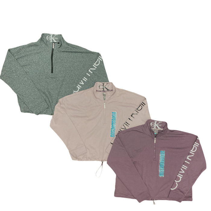 Calvin Klein Women's Half Zip Athletic Pullover Crop Sweatshirt w/ Bungee
