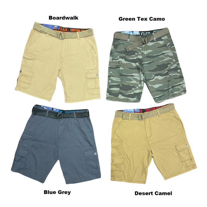 Iron Co. Men's Flex Waist Stretch Cargo Shorts w/ Solid Belt