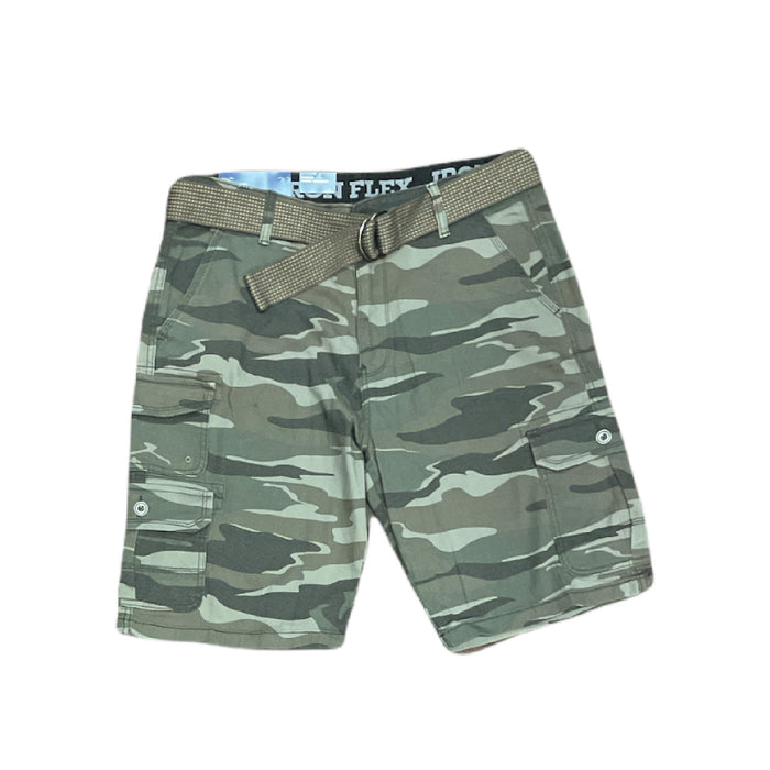 Iron Co. Men's Flex Waist Stretch Cargo Shorts w/ Solid Belt