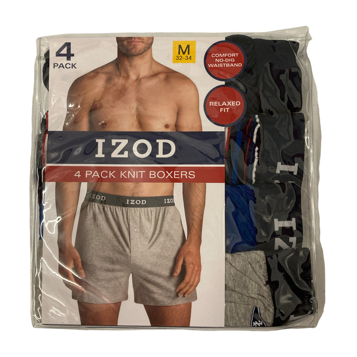 Izod Men's Soft Relaxed Fit Comfort Waistband Knit Boxers, 4 Pack