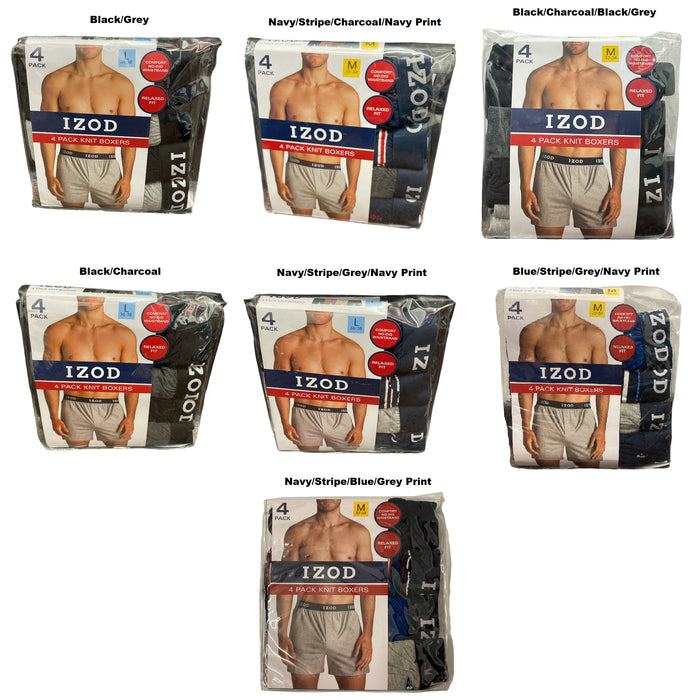 Izod Men's Soft Relaxed Fit Comfort Waistband Knit Boxers, 4 Pack