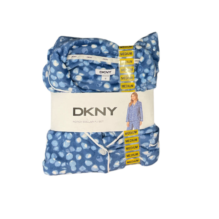 DKNY Women's Notch Collar Super Soft Button Up Fleece Pajama Set