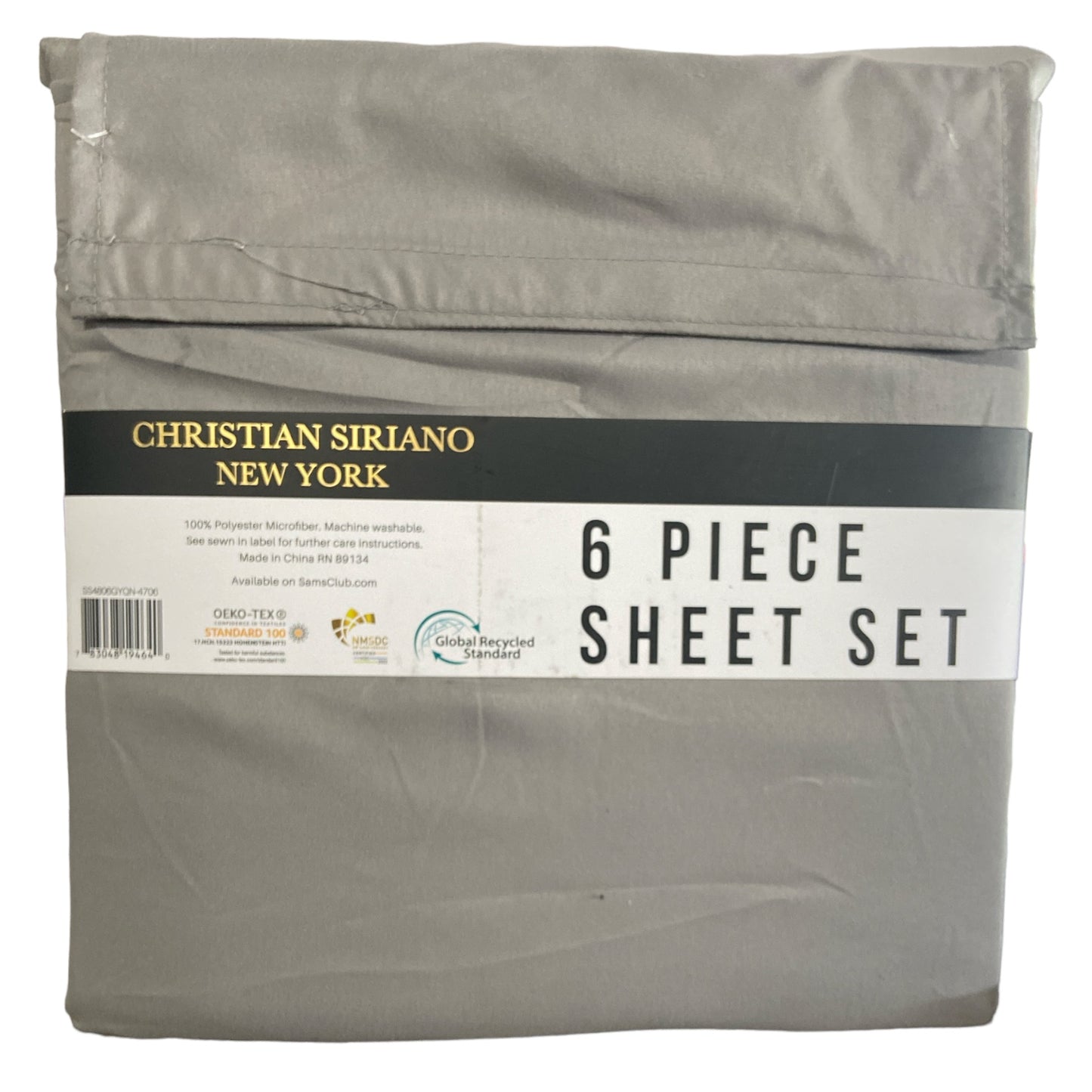 Christian Siriano New York Luxury Microfiber 6 Piece Sheet Set, Queen, Grey