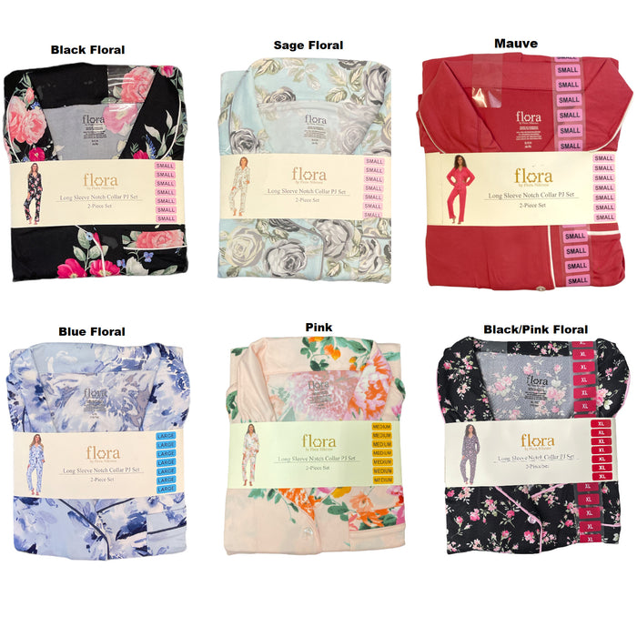 Flora by Flora Nikrooz Womens Long Sleeve Notch Collar PJ Pant Set