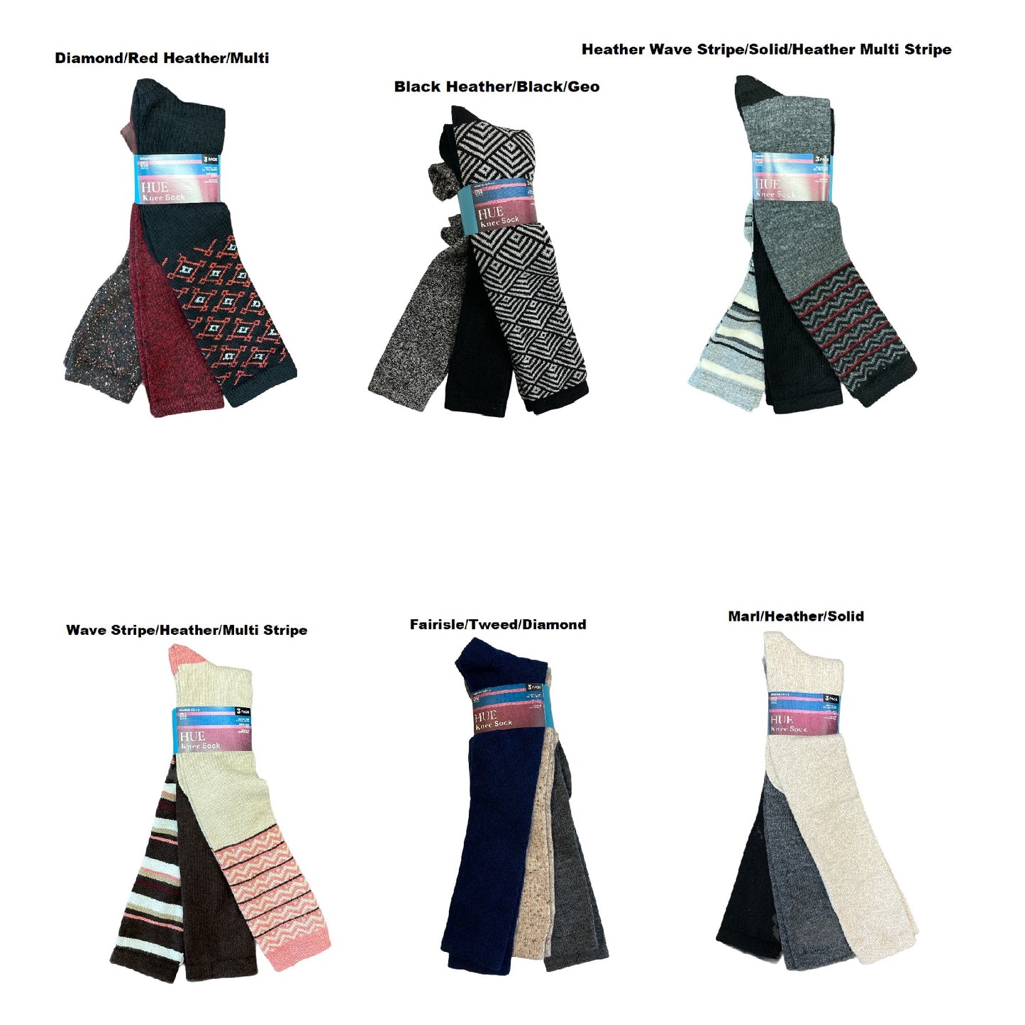 Hue Women's Super Soft Cozy Knit Tall Boot Stretch Knee High Socks, 3 Pack