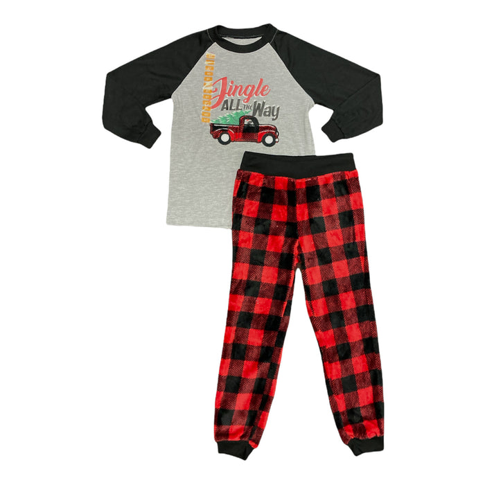 Fam Jam Kid's Unisex Matching Family Holiday Jingle All The Way Plaid Pajama Set