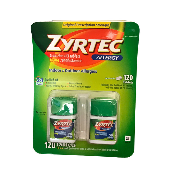 Zyrtec Cetirizine Hcl/Antihistamine (120 Tablets 10mg each)