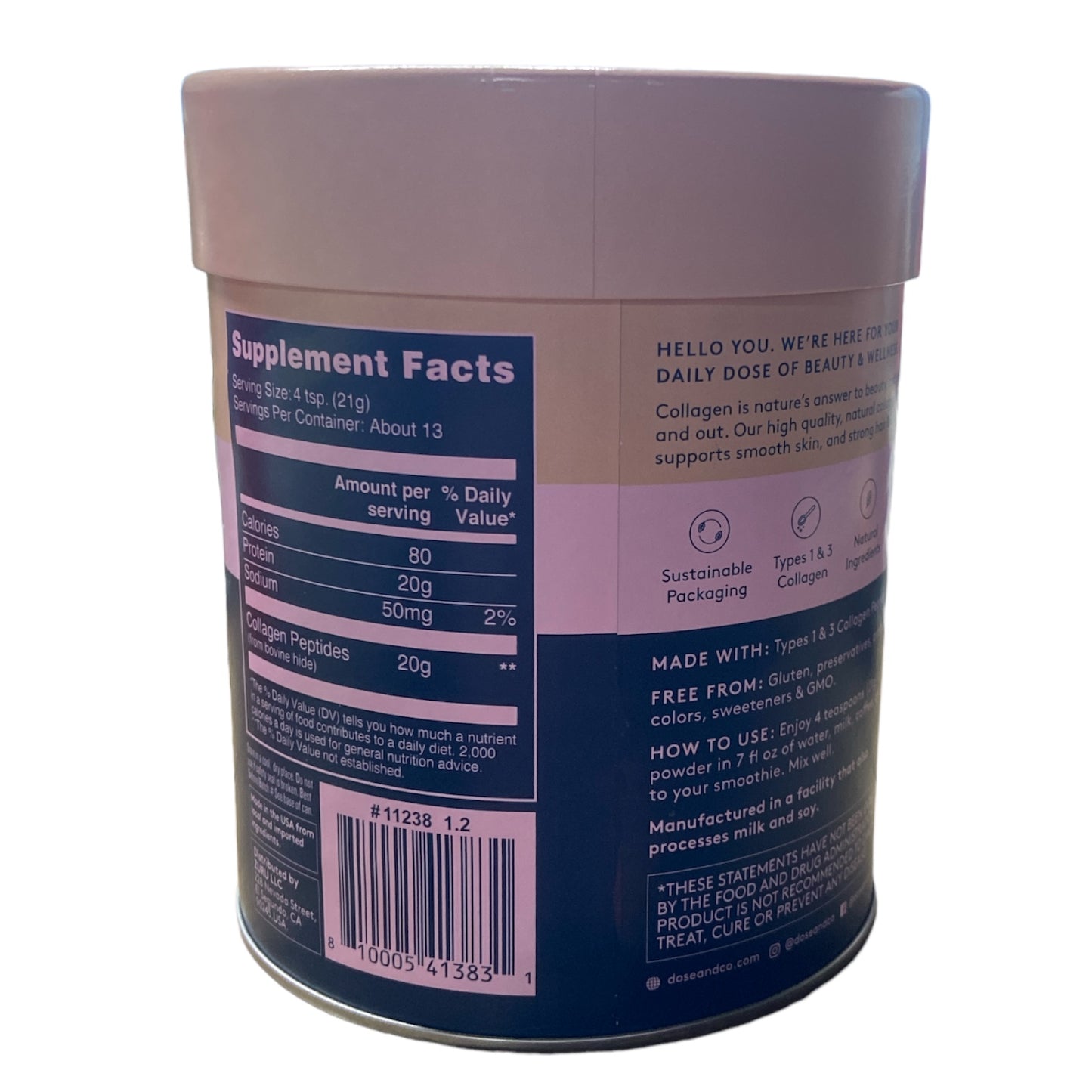 Dose & Co Pure Collagen Peptides Powder, Unflavored 10 oz. tub