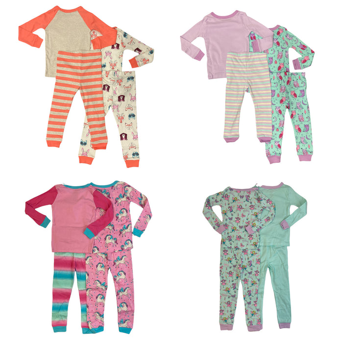 Member's Mark Girl's 100% Cotton 4 Piece Long Sleeve Pajama Set