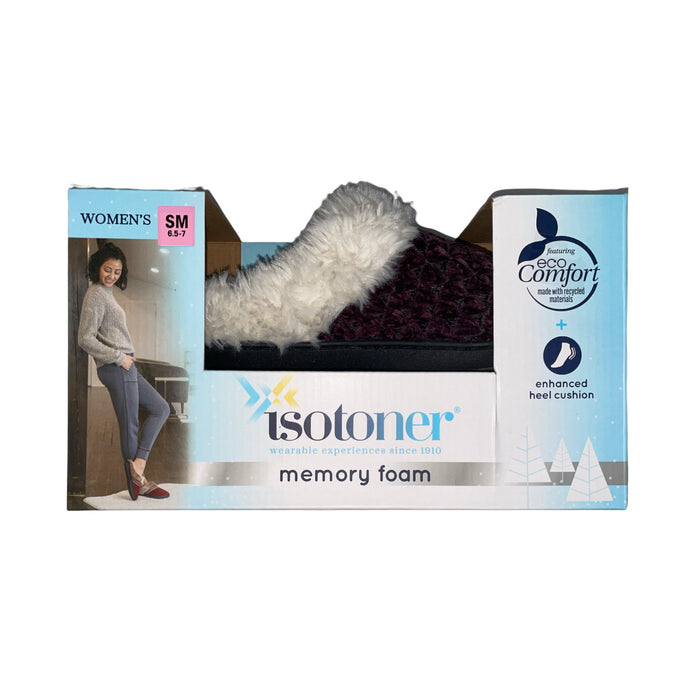 Isotoner Women's Eco-Comfort Memory Foam Faux Fur Indoor/Outdoor Slipper