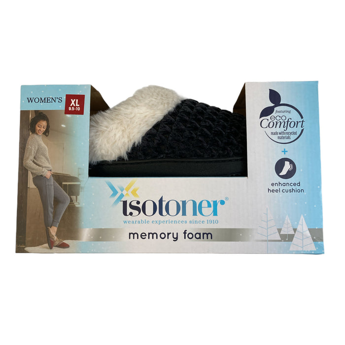 Isotoner Women's Eco-Comfort Memory Foam Faux Fur Indoor/Outdoor Slipper