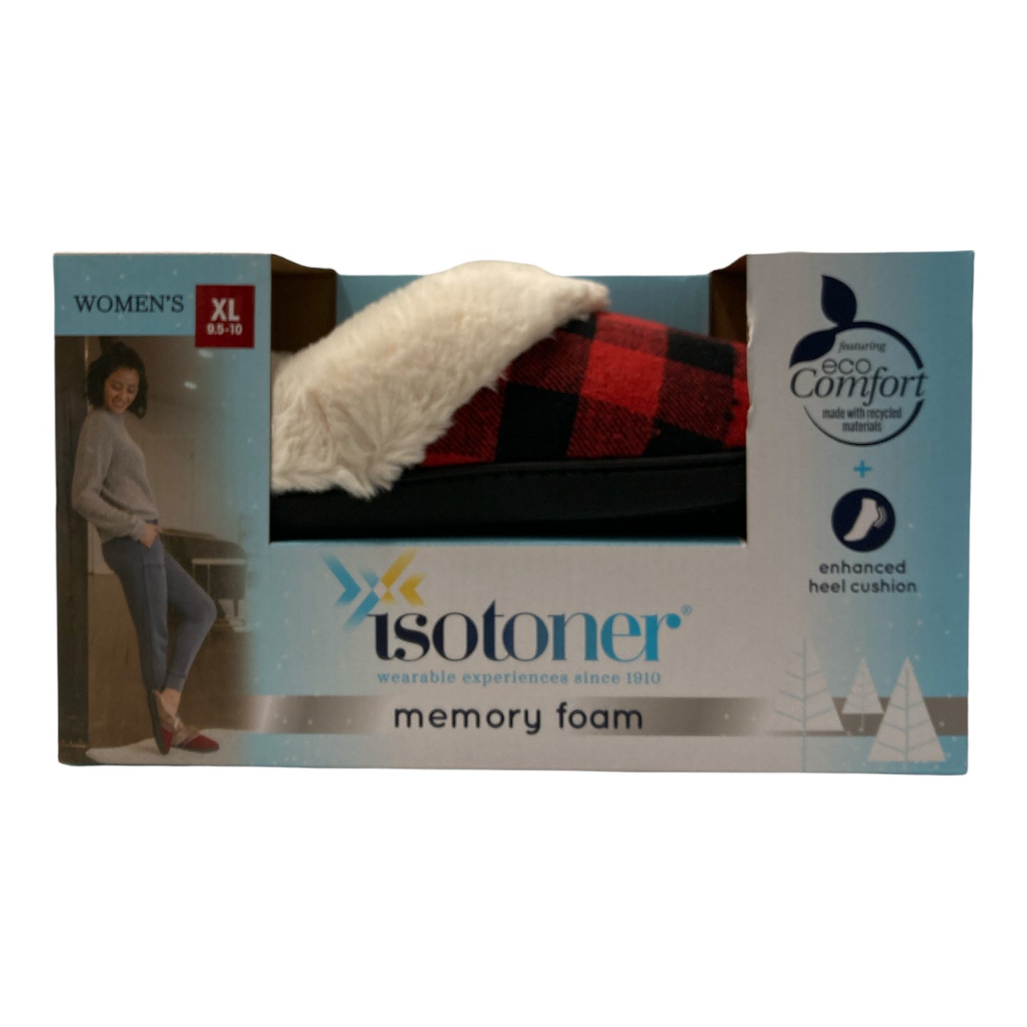 Isotoner Women's Eco-Comfort Memory Foam Faux Fur Indoor/Outdoor Slipper