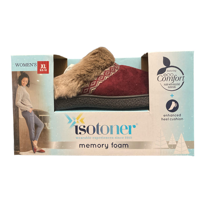 Isotoner Women's Eco-Comfort Memory Foam Faux Fur Indoor/Outdoor Slipper