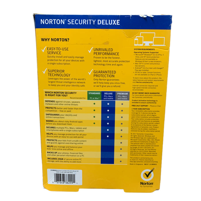 Norton by Symantec Security Deluxe, 1 Year, 5 Devices (PC, Mac, Smartphones)