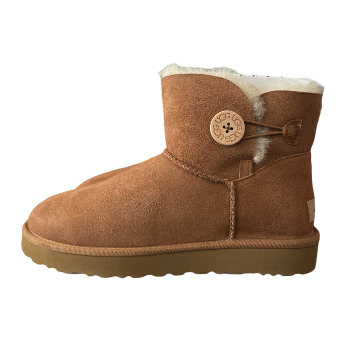 UGG Women's Water Resistant Mini Bailey Button II Suede Boot, Chestnut, Size 10