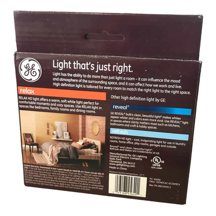 GE Refresh HD LED Chandelier Light Bulbs, 40-Watt, 4-Pack, Daylight, Dimmable