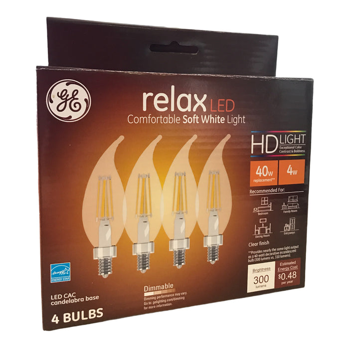 GE Refresh HD LED Chandelier Light Bulbs, 40-Watt, 4-Pack, Daylight, Dimmable