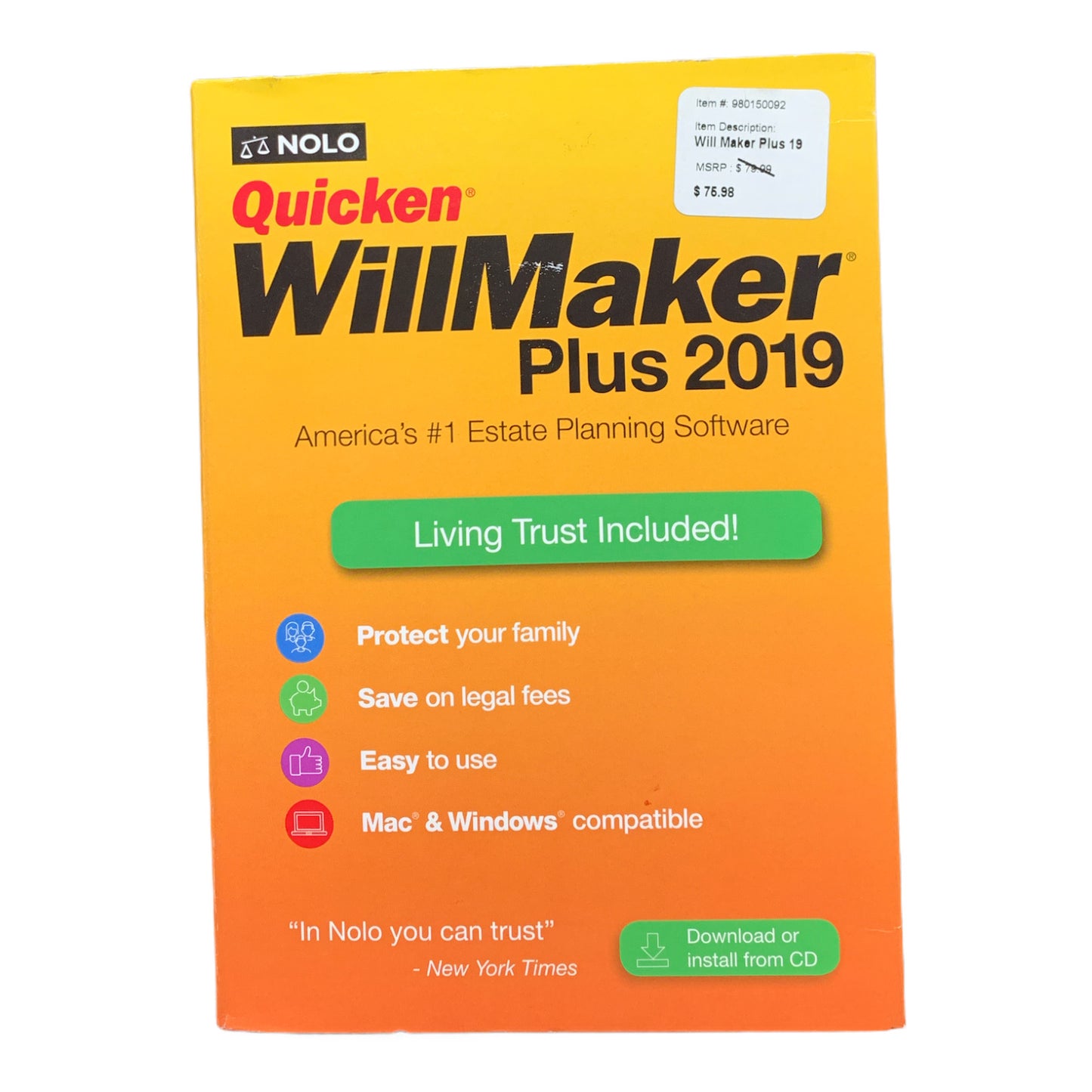 Quicken WillMaker Plus 2019 and Living Trust Software, Windows or Mac