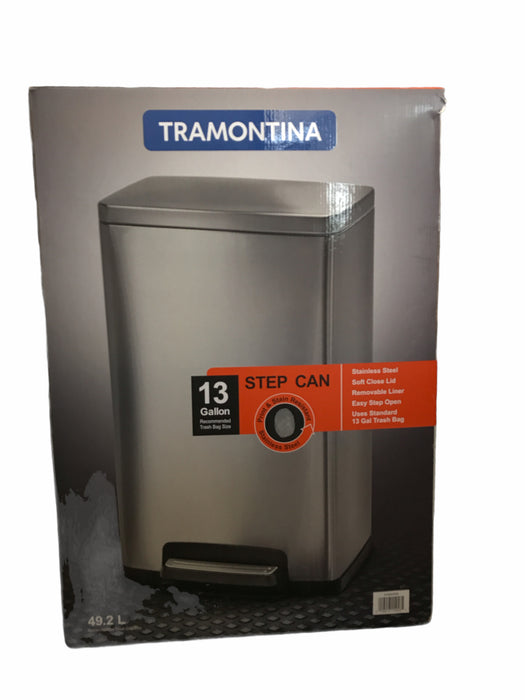 Tramontina Step Trash Can 13 Gallon Stainless Steel Soft Close Lid