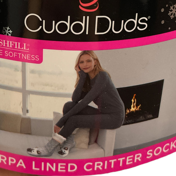 Cuddl Duds Women's Sherpa Lined Critter Slippers Socks, Shoe Size 4-10, Set of 2