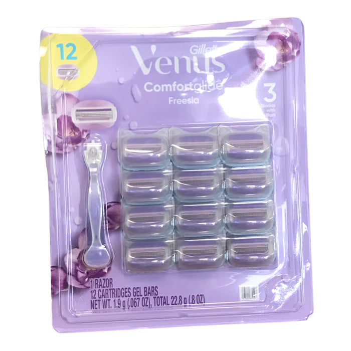 Gillette Venus Comfort Glide Women's Razor and 12 Cartridges, Freesia Scent