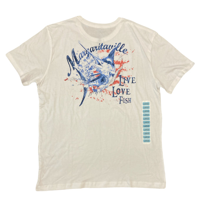 Margaritaville Men's Short Sleeve Crew Neck Live Love Fish Marlin T-Shirt, White