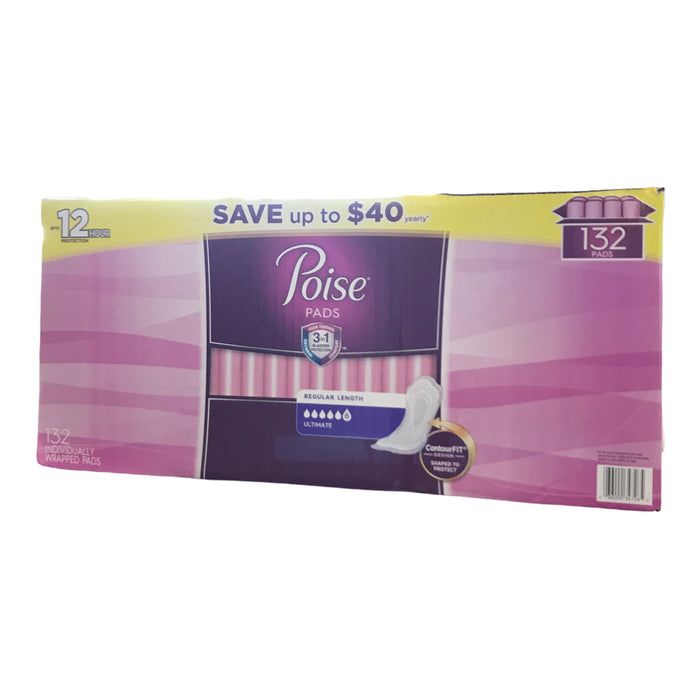 Poise Incontinence Pads, Ultimate Absorbency, Regular Length, 132 Count