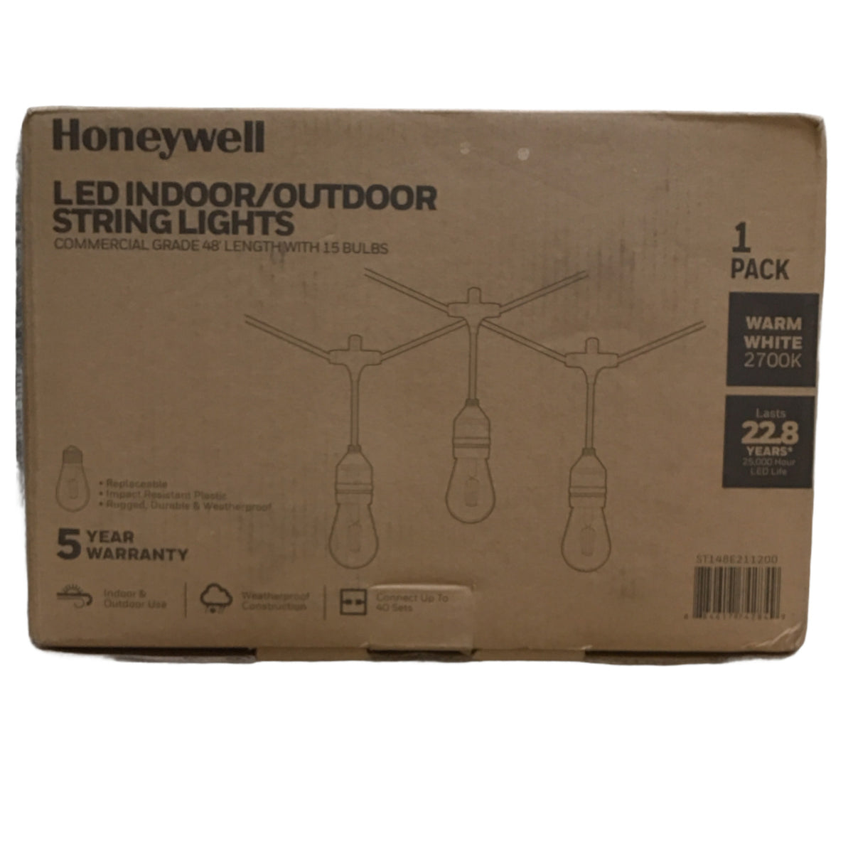 Honeywell 48' Replaceable Filament Style Amber LED String Light Polyst
