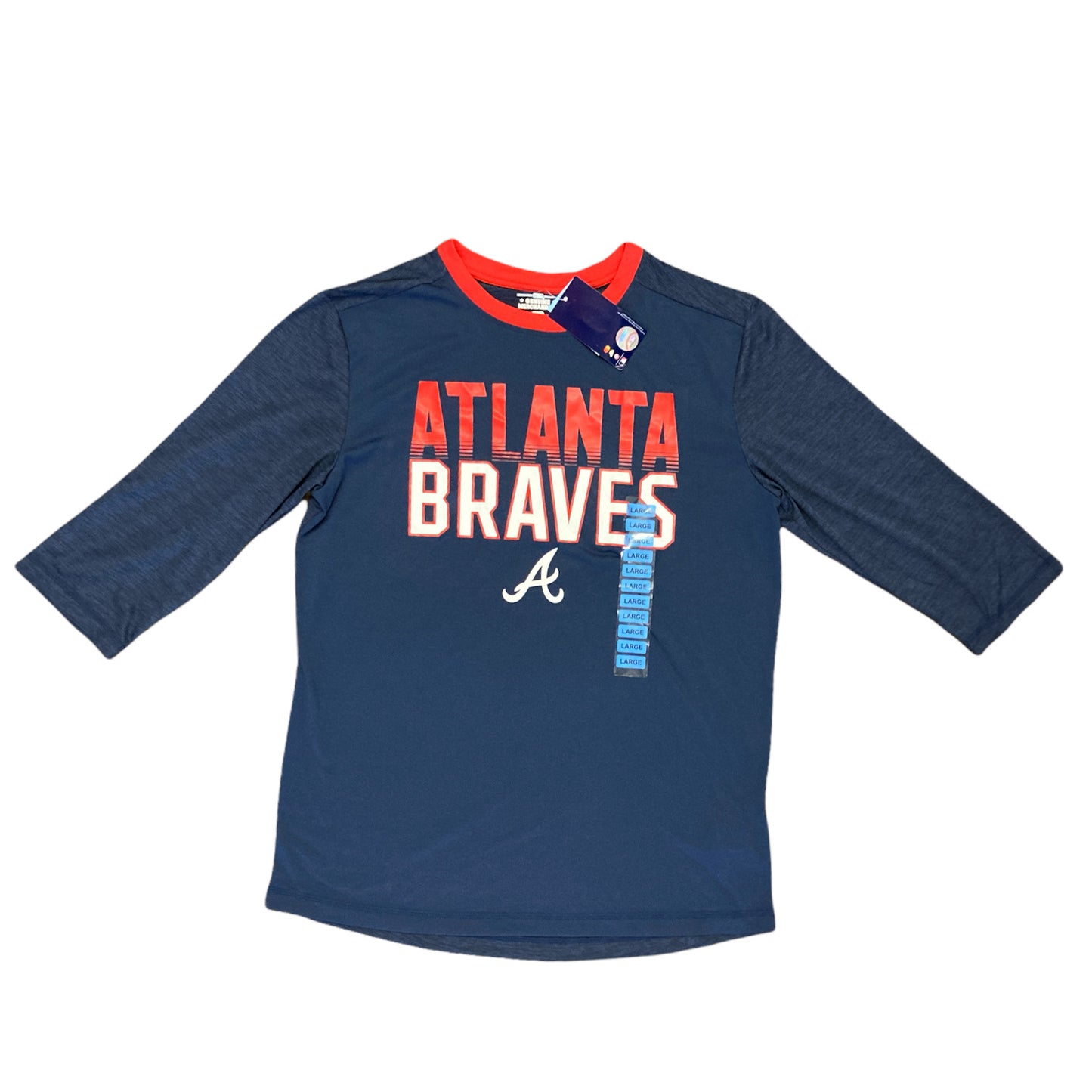 Men's Majestic Threads Heathered Gray/Navy Atlanta Braves Current Logo  3/4-Sleeve Raglan Tri-Blend