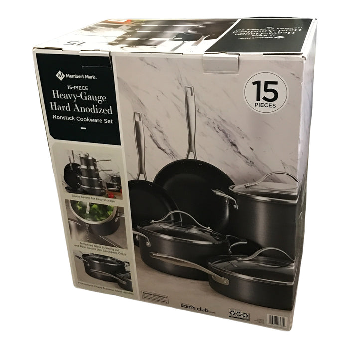Open Box Member's Mark 15-Piece Hard Anodized Aluminum Cookware Set