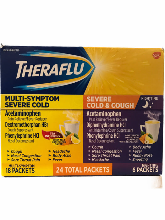 Theraflu Multi-Symptom Severe Cold & Nighttime Cough Medicine, 24 Total Packets