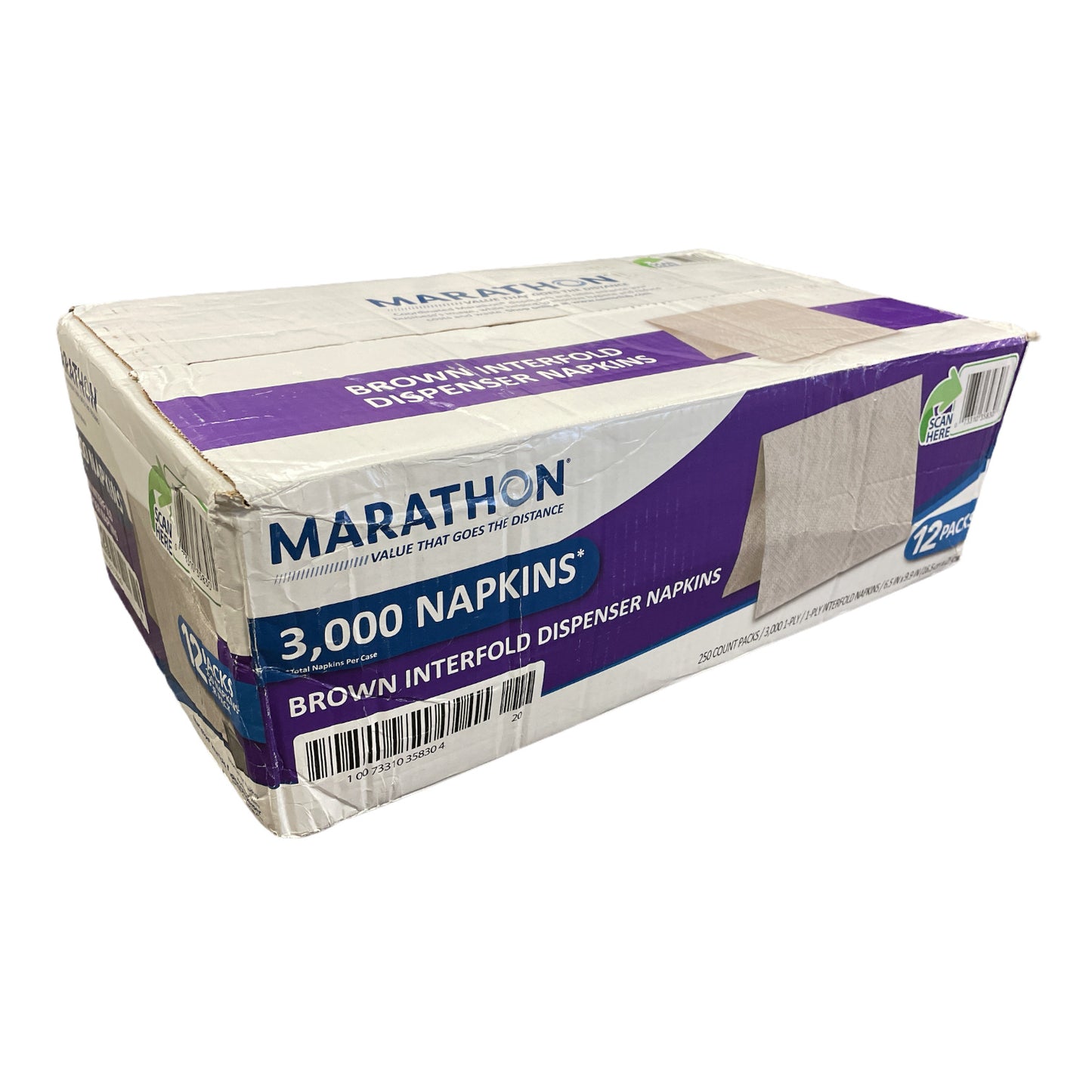 Marathon Interfold 1-Ply Napkins, Brown, 3000 Per Case (250 napkins/pk., 12 pk.)