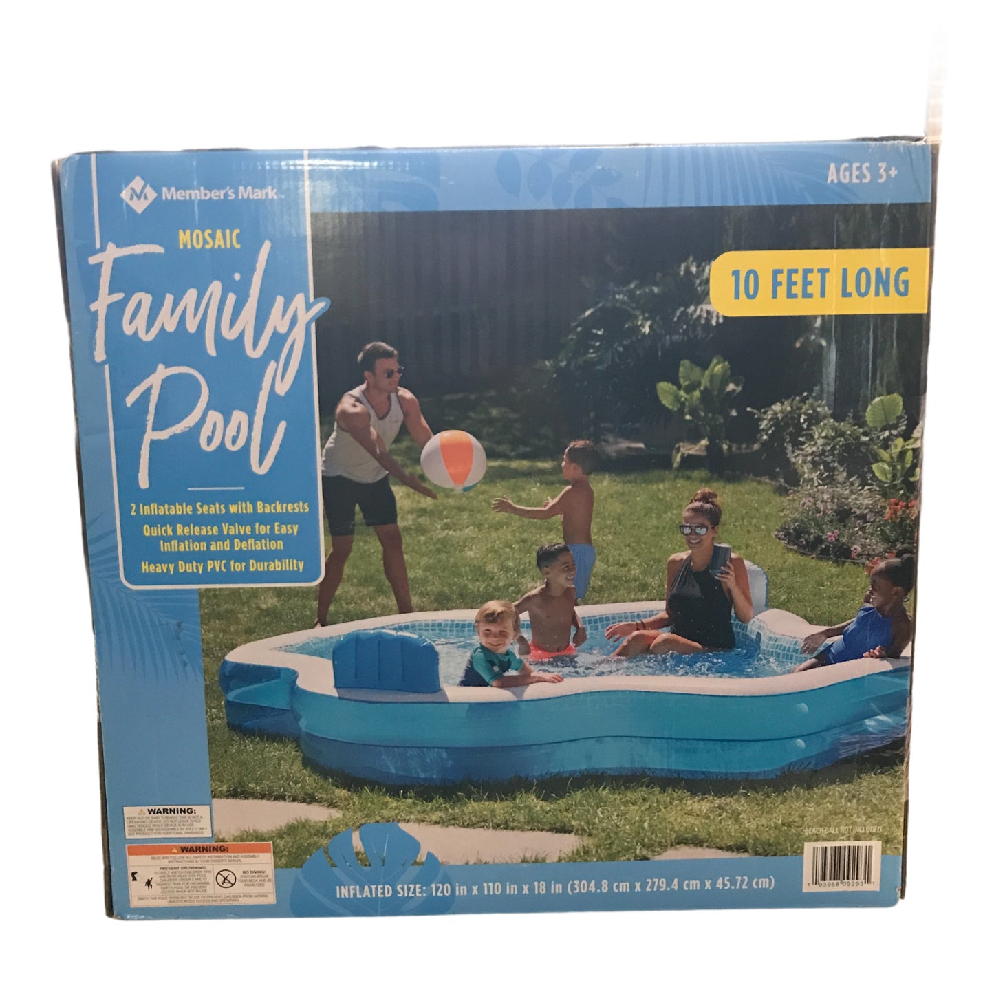 Elegant Family Pool 10 Feet Long 2 Inflatable Seats with Backrests