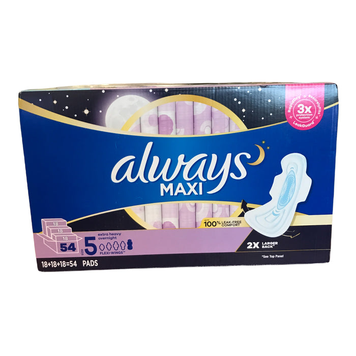 Always Maxi Overnight Pads with Body Hug Fit- Extra Heavy - 54 ct.