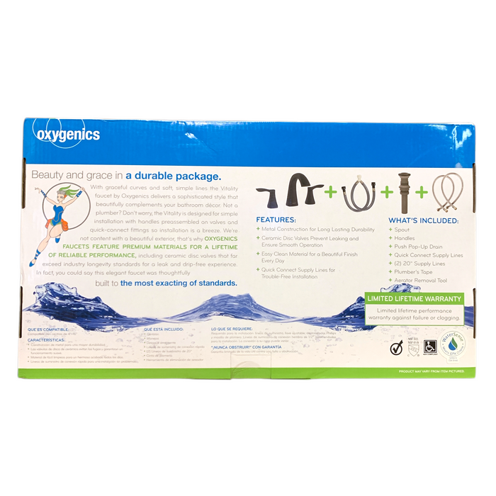 Oxygenics "Vitality" Widespread Bathroom Faucet, 1.2 GPM, 17271 (Matte Black)