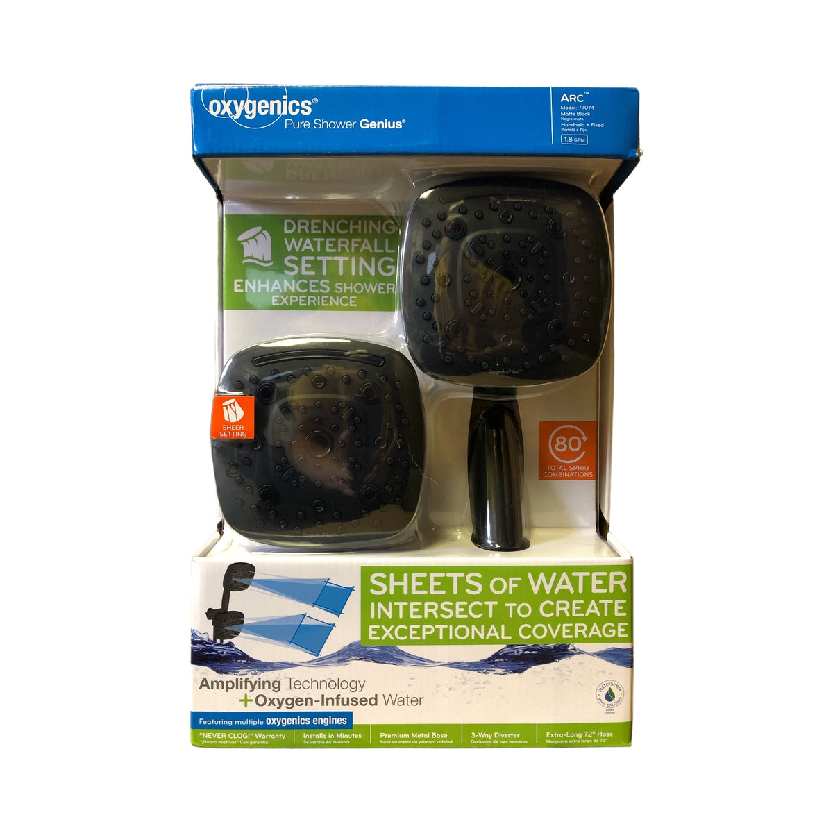 Oxygenics Arc Oxygen-Infusing Combination Fixed and Handheld Shower He ...