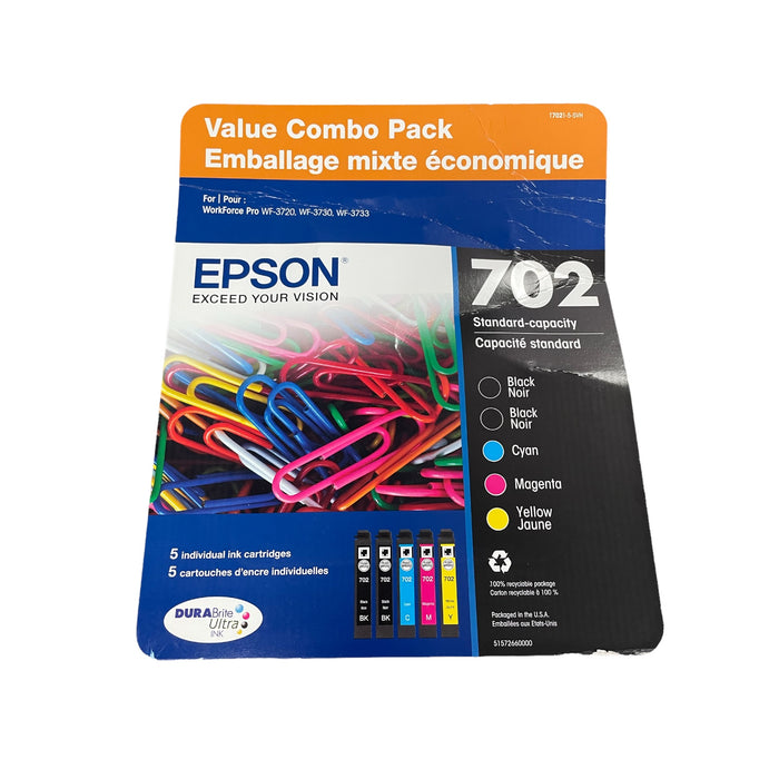Epson 702 DURABrite Ultra Ink for WorkForce Pro, 5 Pack, T7021-5-SVH