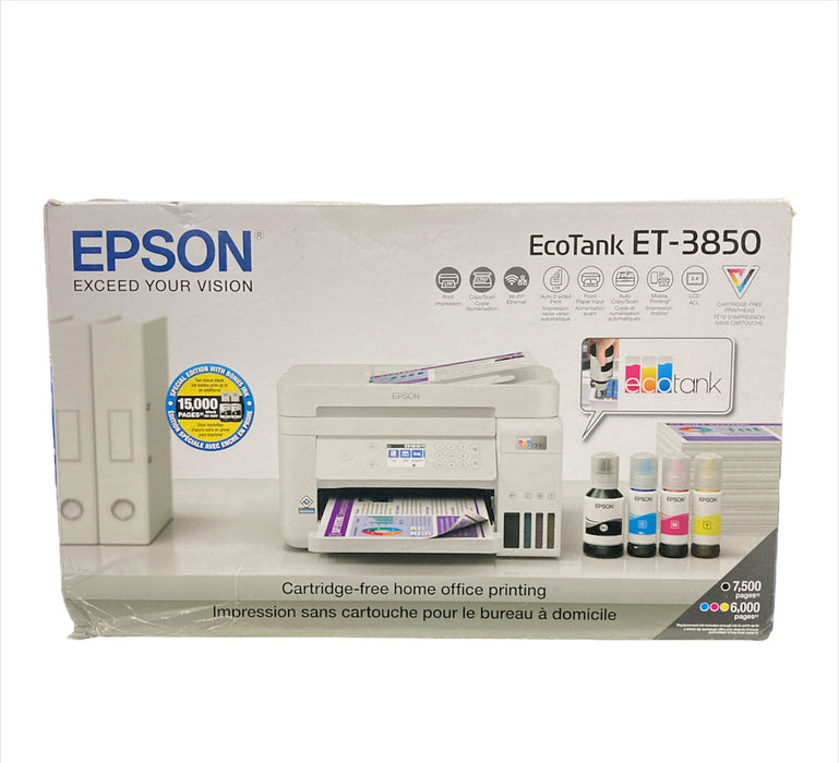 Epson EcoTank ET-3850 Wireless Multifunction Supertank Color Printer, White