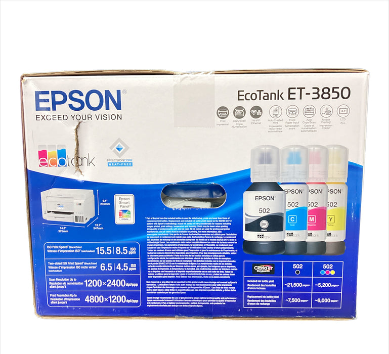 Epson EcoTank ET-3850 Wireless Multifunction Supertank Color Printer, White