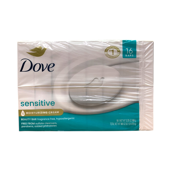 Dove Sensitive Moisturizing Cream Beauty Bar Soap, Fragrance Free, 16 Bars