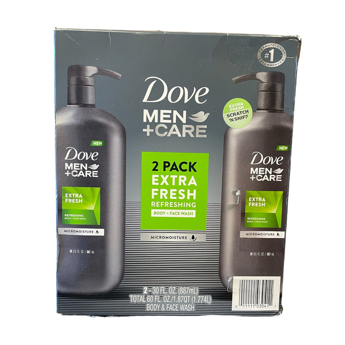 Dove Men+Care Body and Face Wash, Extra Fresh (30 Fl Oz x 2 Pack)