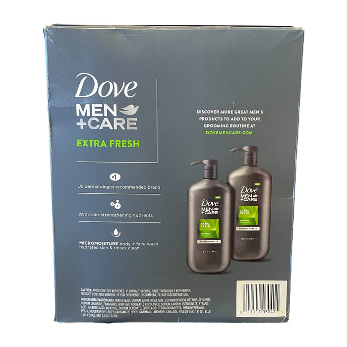 Dove Men+Care Body and Face Wash, Extra Fresh (30 Fl Oz x 2 Pack)