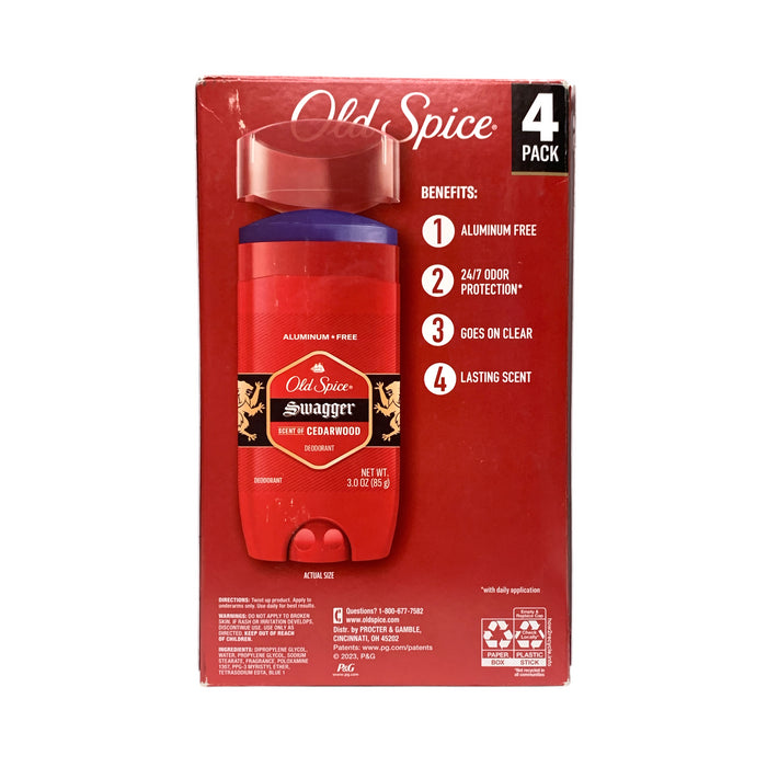 4 Pack Old Spice Swagger Solid Deodorant for Men, Scent of Cedarwood, 3oz. each