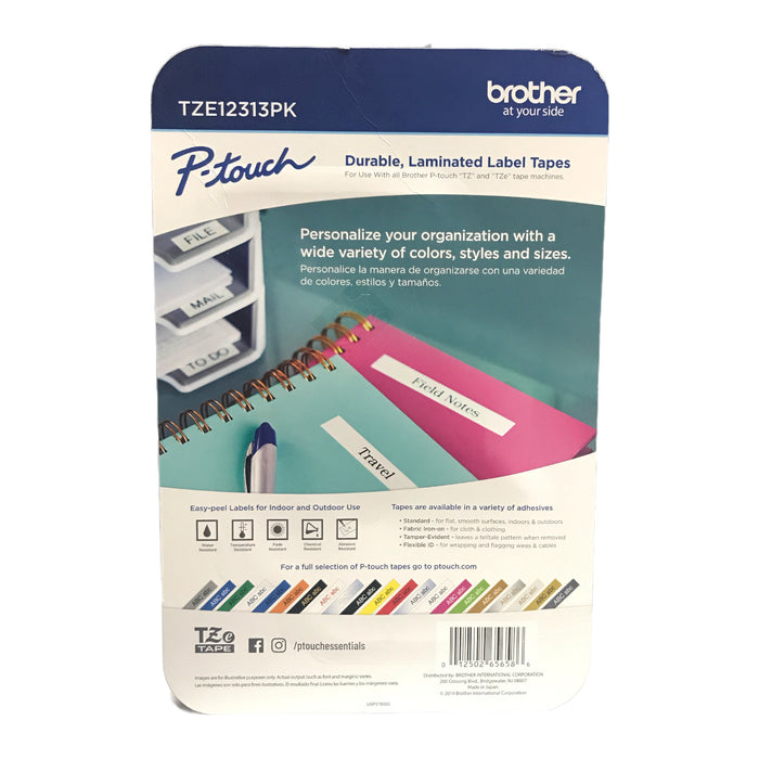 Brother P-Touch TZe12313PK Laminated Tape for Brother Label Makers- 3 Pack