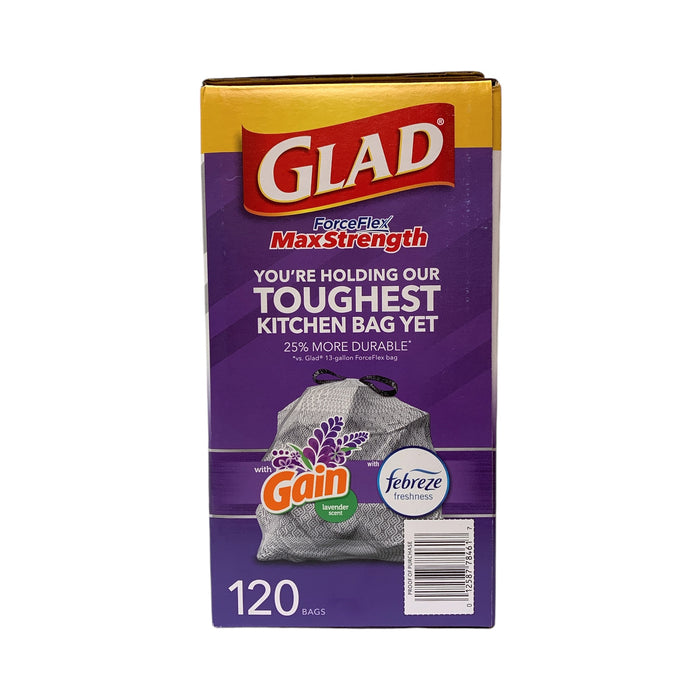 Glad ForceFlex Max Strength 13Gal. Trash Bags, Gain + Febreze, Lavender, 120ct.